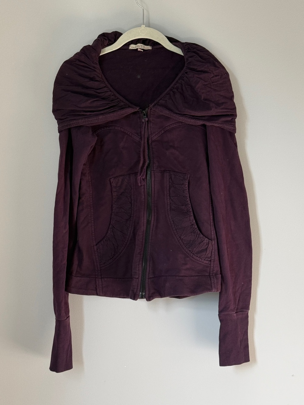 Prairie Underground Cloak Hoodie Deep Plum Zip-Up Draped Collar XS